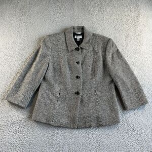 Vintage Talbots Blazer Womens 12 Black White Jacket Wool Silk Cashmere Italy‎